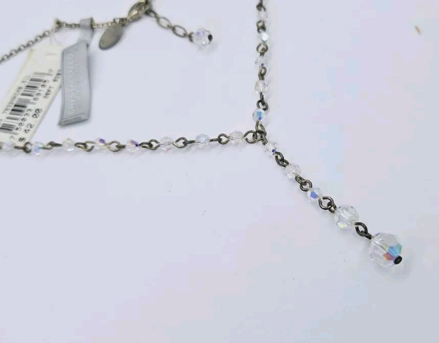 Alfani Swarovski Crystal Necklace Y Drop Statement Silver Tone 19 in
