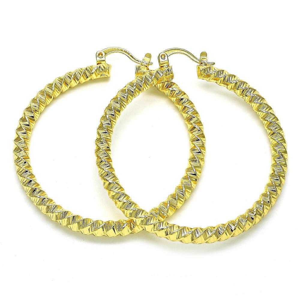Women’s 14K Gold Filled Twist Design Medium Large Round Hoop Earrings 50mm-60mm
