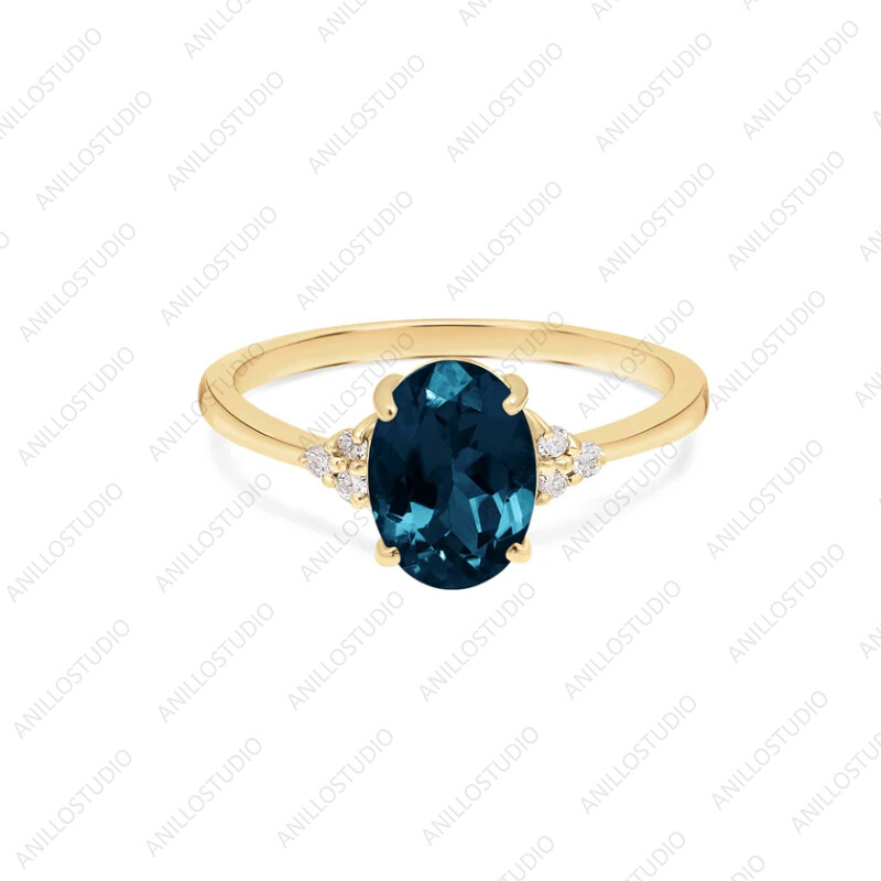 Natural London Blue Topaz Dainty Ring Ring Size 7 14k Yellow Gold For Girls