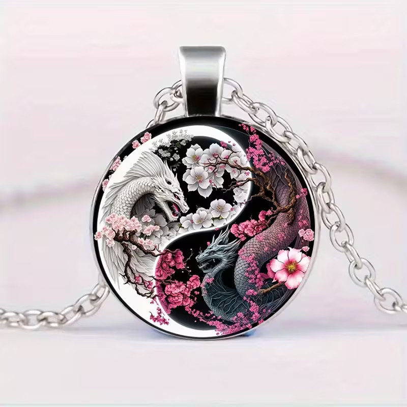 Dragon Yin-Yang Round Necklace Jewelry Magical Gothic Pendant