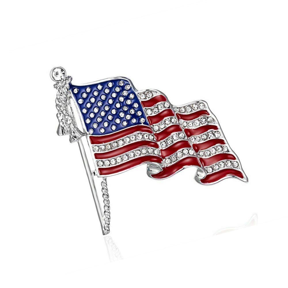 Rhinestone USA Flag Brooch Pin Patriotic Crystal Enamel Lapel Pin Accessory
