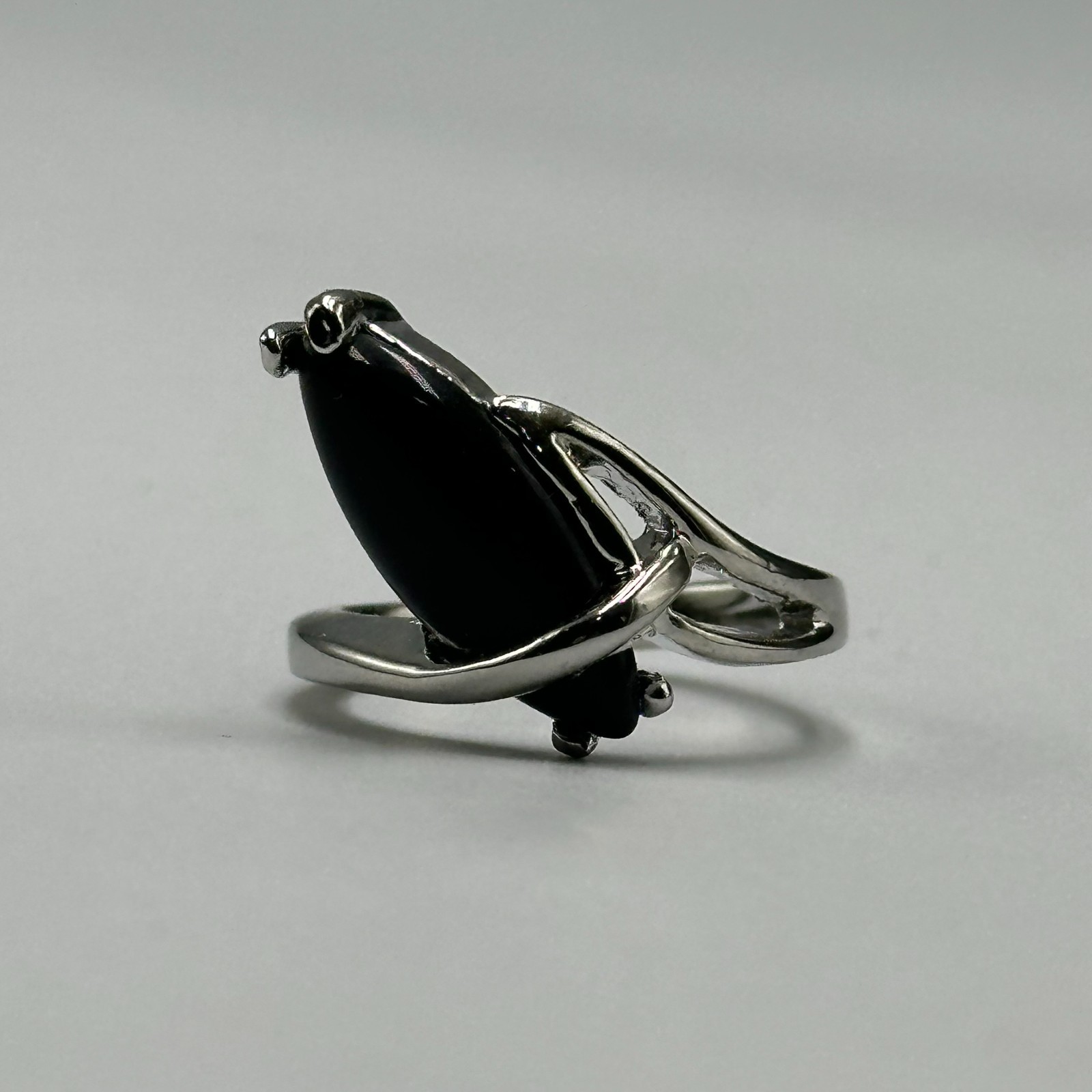 Black Marquise Stone Ring Size 6.25 Split Shank Abstract Wrap Design Modern