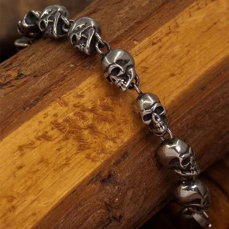 Skull Bracelet Men Gothic Punk Biker Chain Rock Hip Hop Halloween Jewelry
