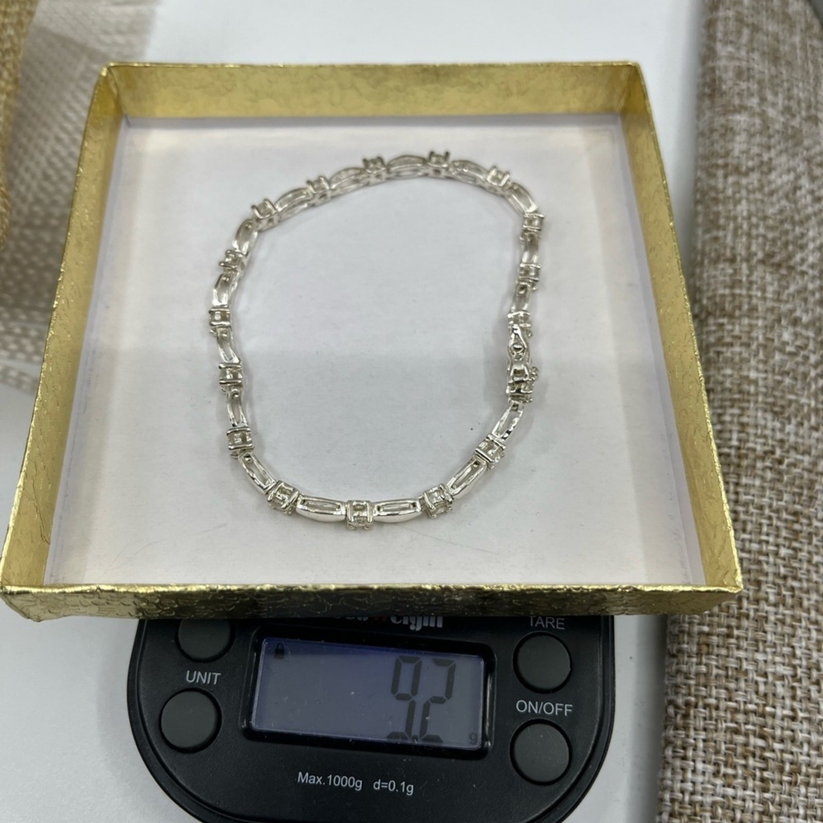 Vintage 7″ Sterling Silver Marquise & Round CZ Bracelet