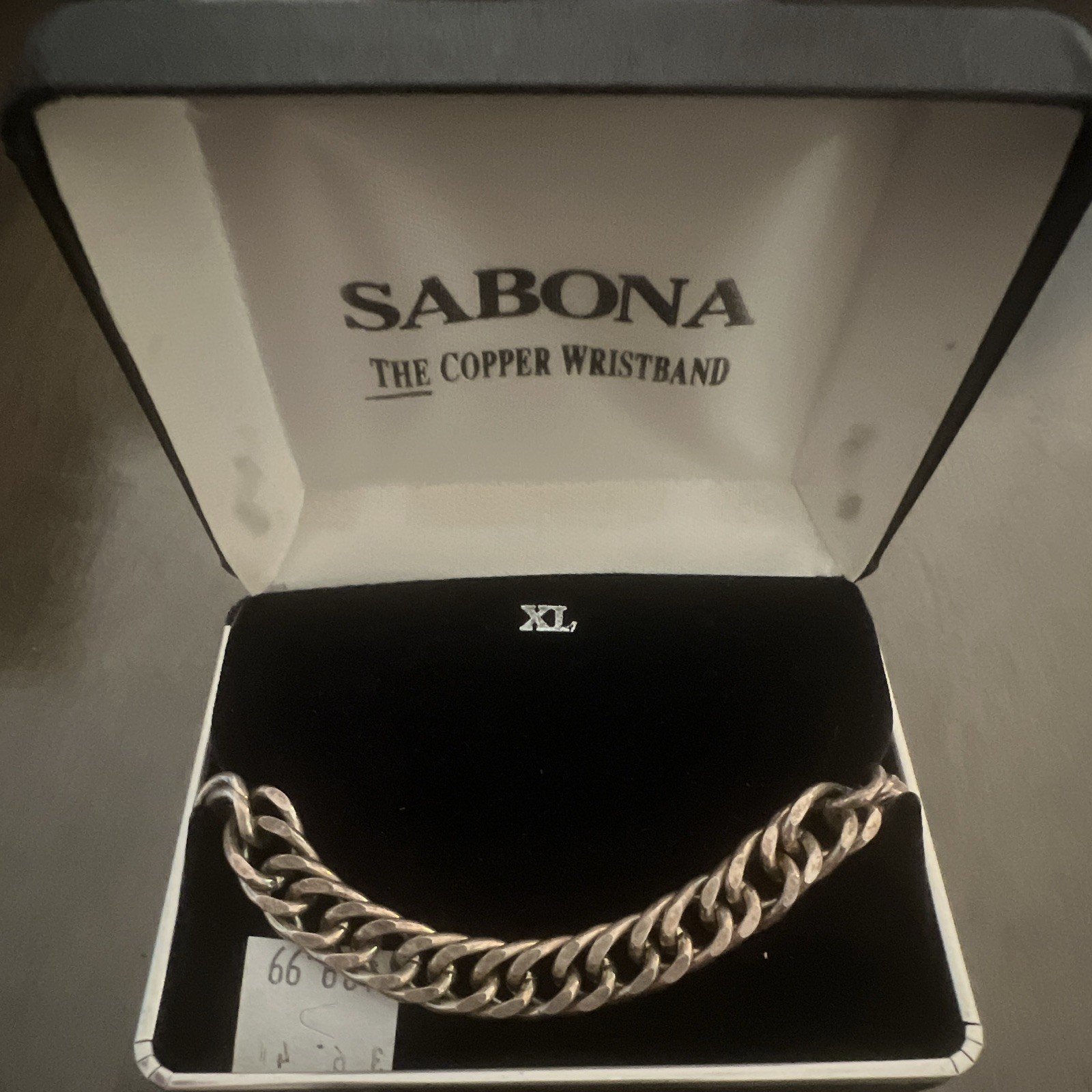 Sabona XL Cuban Link Chain Bracelet Silver Color Copper Base Metal Box Clasp