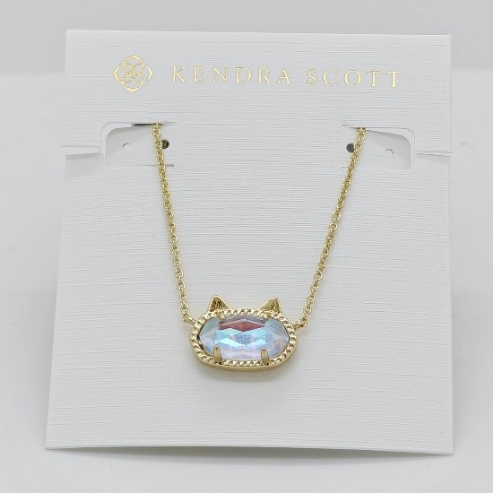 New Kendra Scott Elisa Cat Gold Pendant Necklace In Dichroic Glass