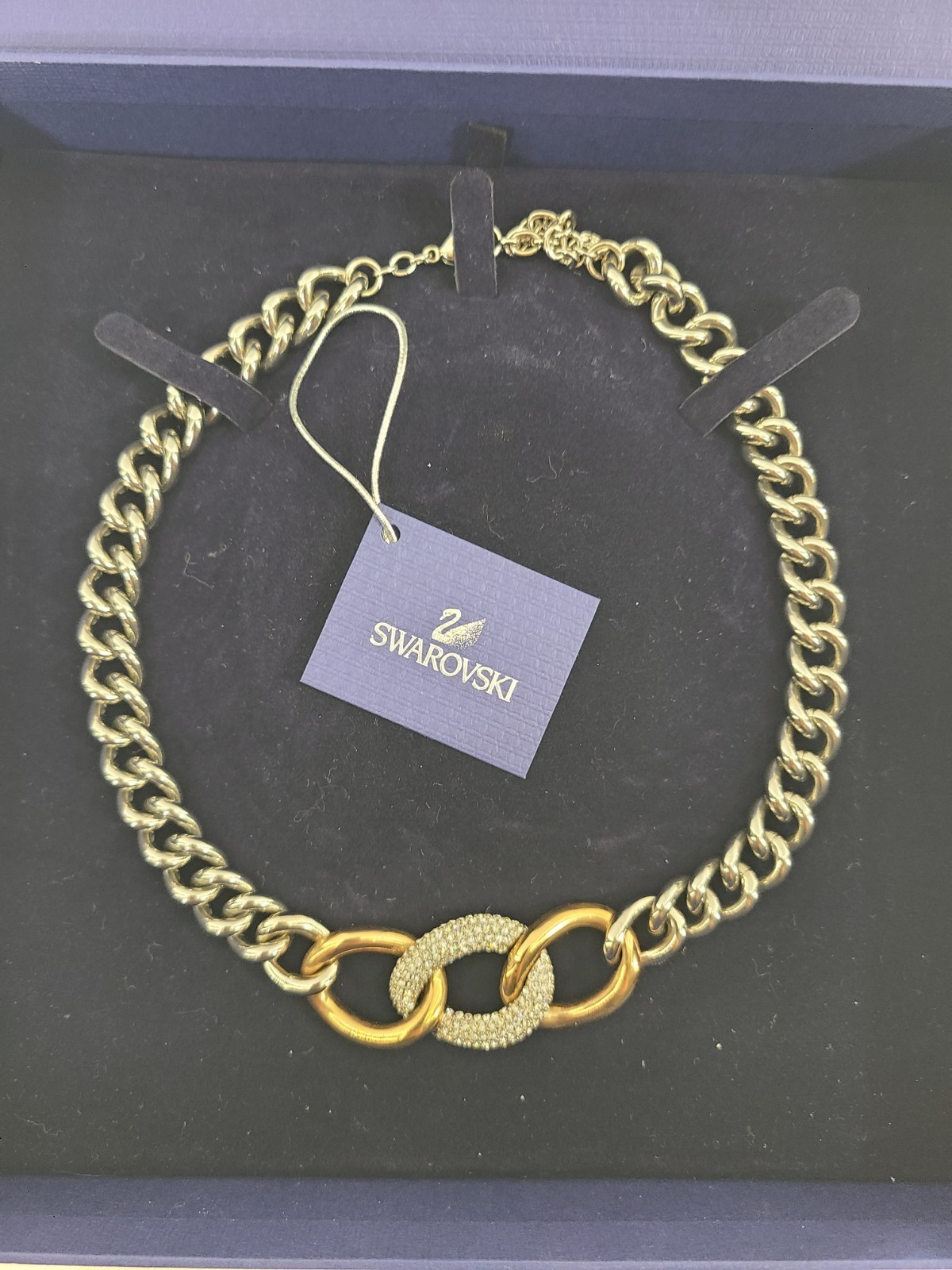 New Swarovski Bound Crystal Pavé Palladium Plated Steel Rose Gold Necklace 38 CM