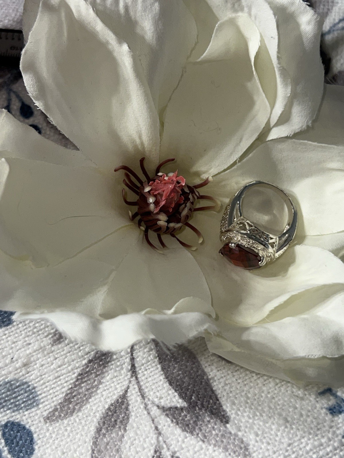 925 Sterling Silver Cocktail Ring Cushion-Cut Red Stone Prong Set Size 8.5