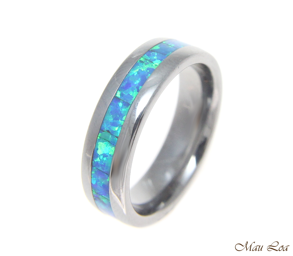 Tungsten 6mm Wedding Band Ring Unisex Blue Opal Inlay Comfort Fit Size 5-13