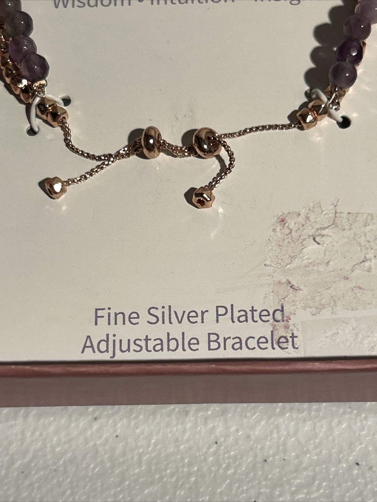 New Amethyst Silver Plated Rose Gold Tone Adjustable Bracelet NIB