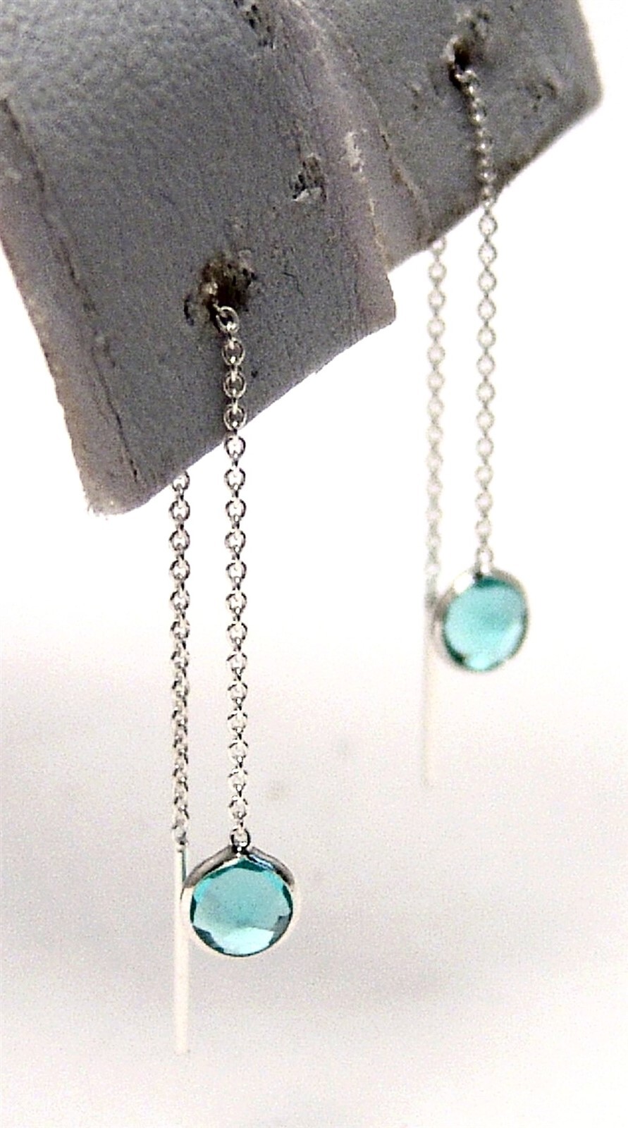 Sterling Silver Blue Topaz color Threader Earrings Dainty Small