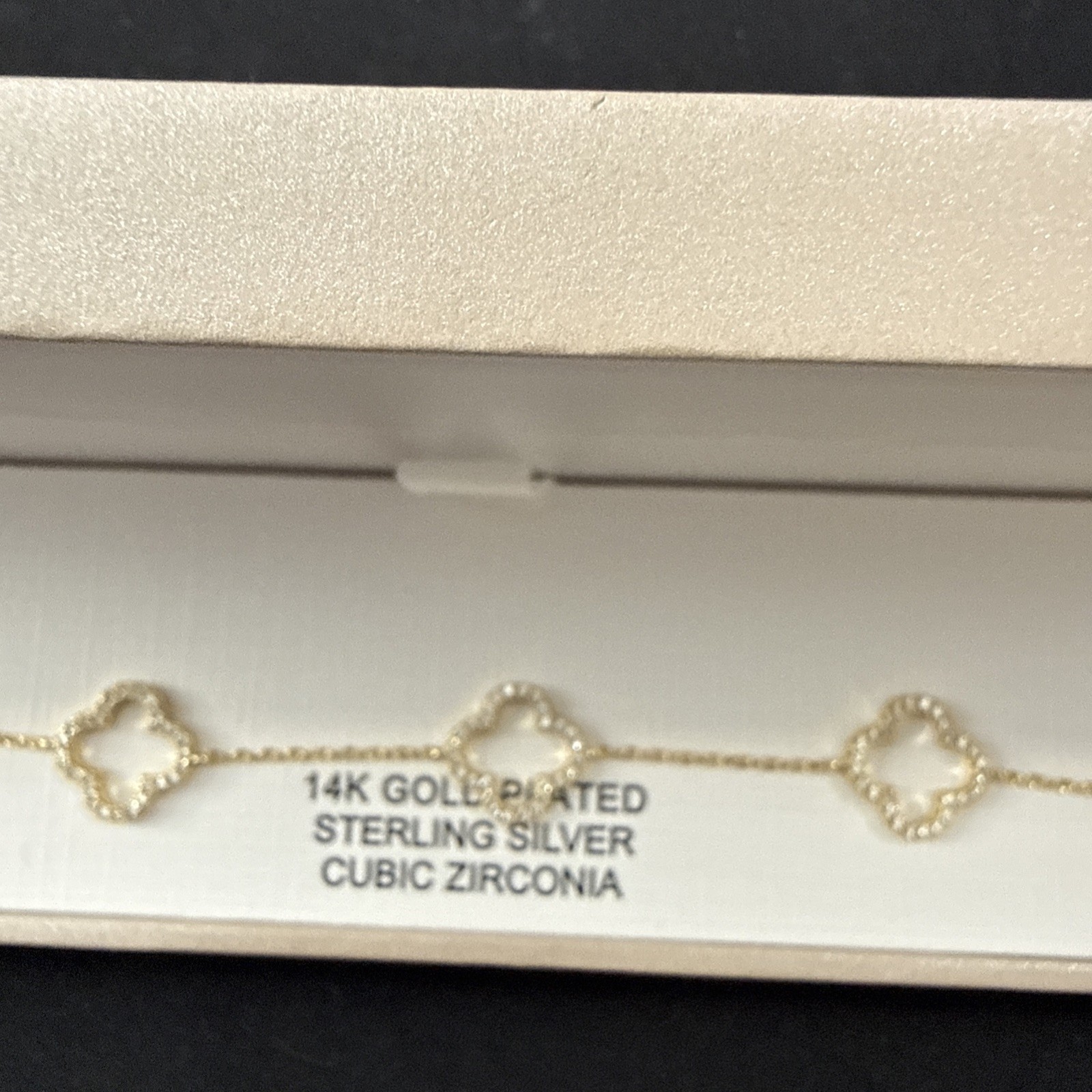 Rachel Zoe 14K Gold plated Sterling silver Cubic Zirconia 4 Clover Bracelet New