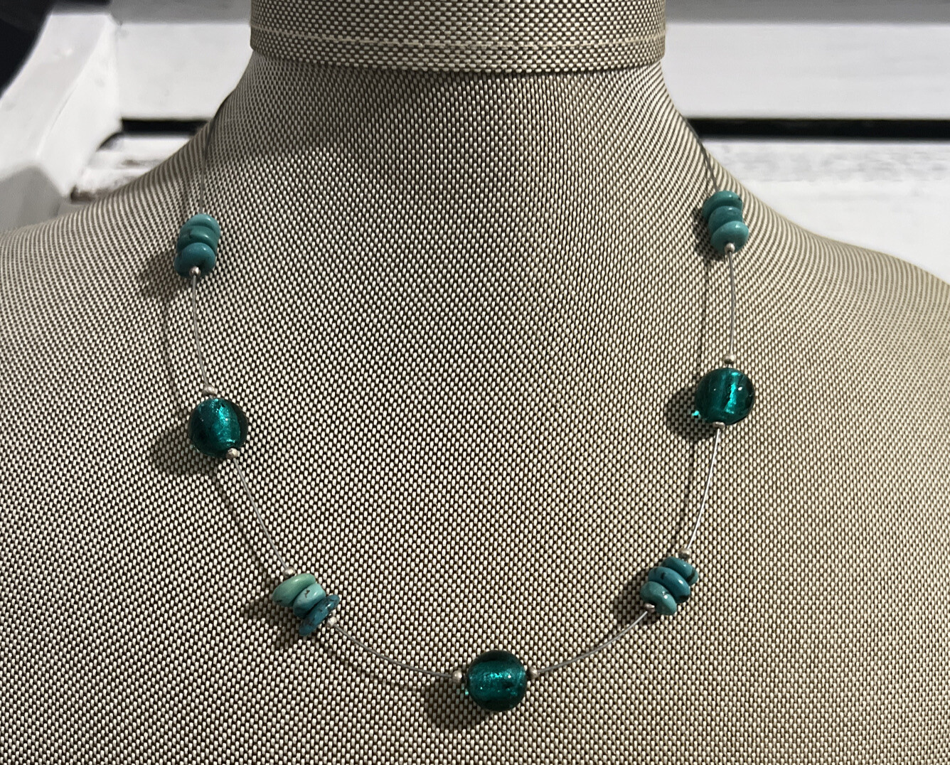 Silpada Retired N2353 Stabilized Turquoise Glass Wire Sterling Silver Necklace