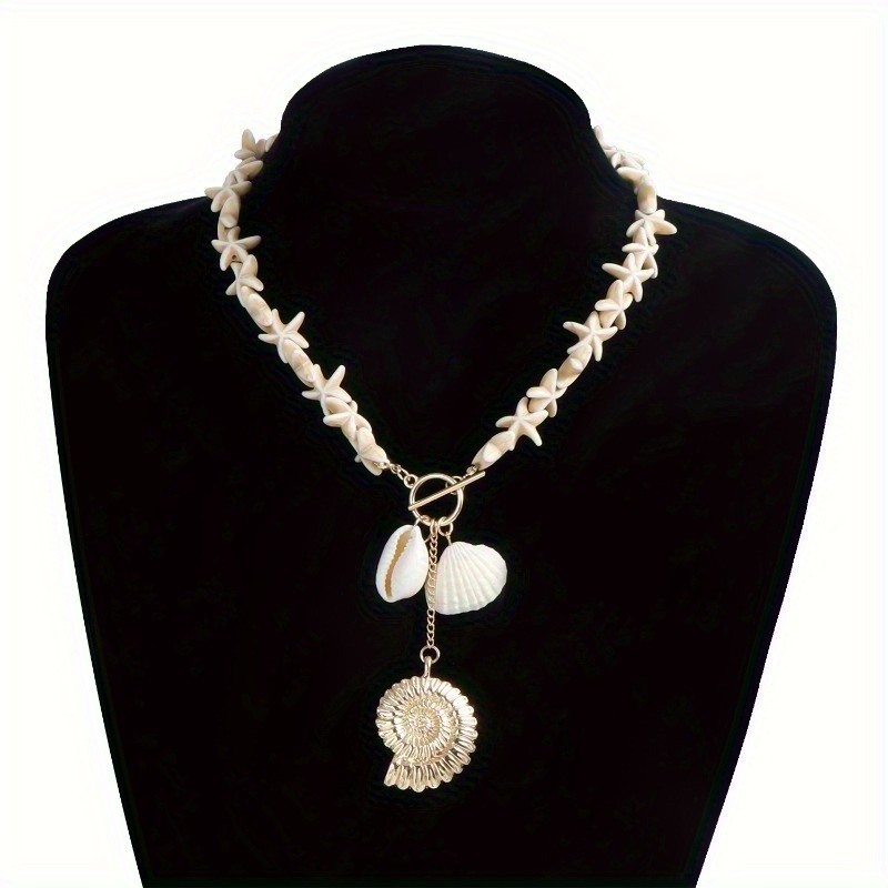 Boho Starfish Chain Alloy Conch Shell Pendant Clavicle Chain Women’s Necklace