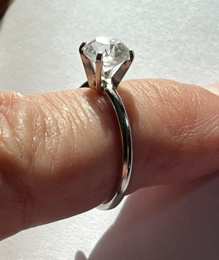 Round BRILLIANT Cut Clear CZ Crystal Engagement Promise Ring Sz 7 signed