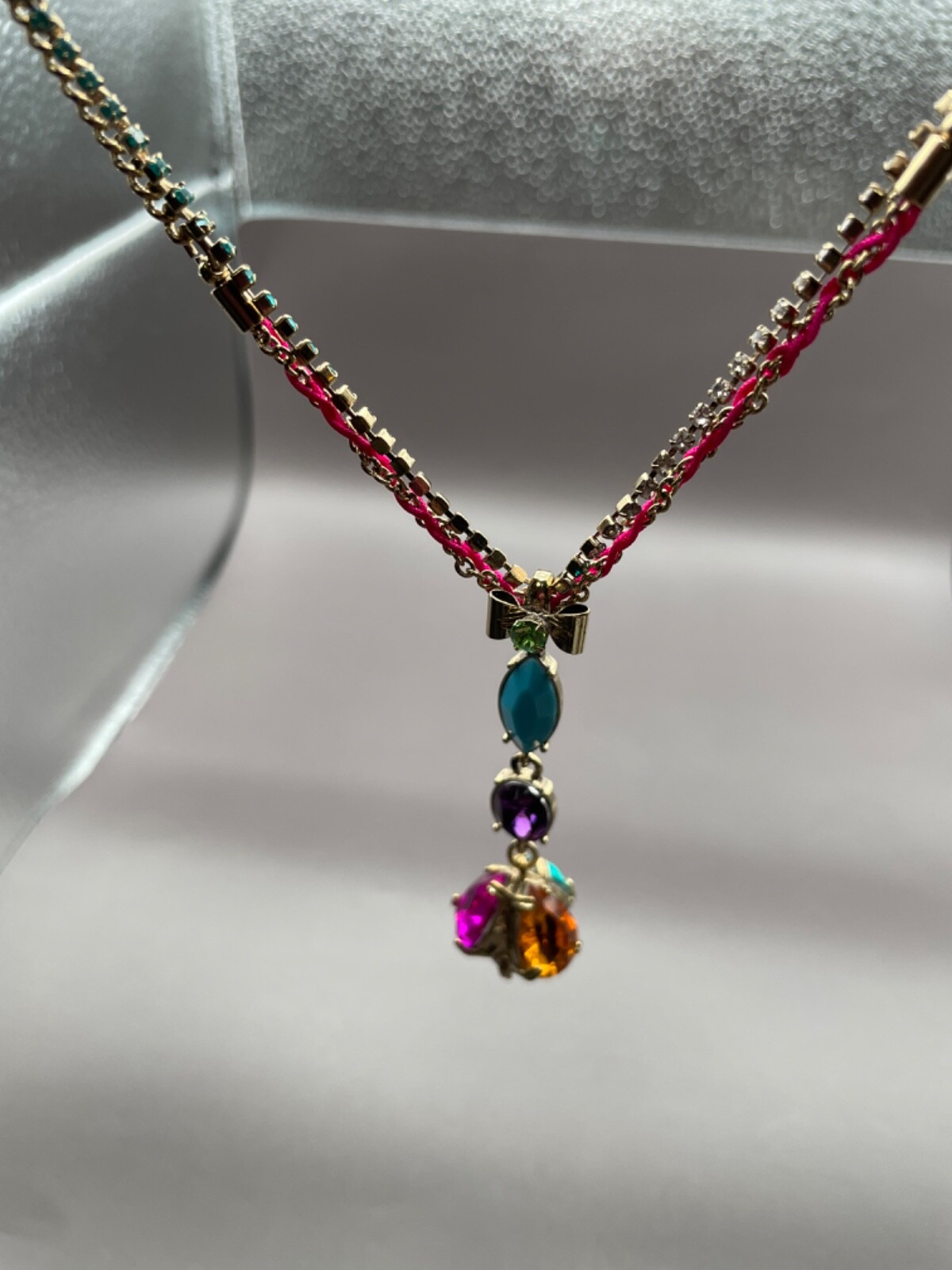 Betsey Johnson Necklace Pendant Blue Purple Fuchsia Crystal Rhinestones