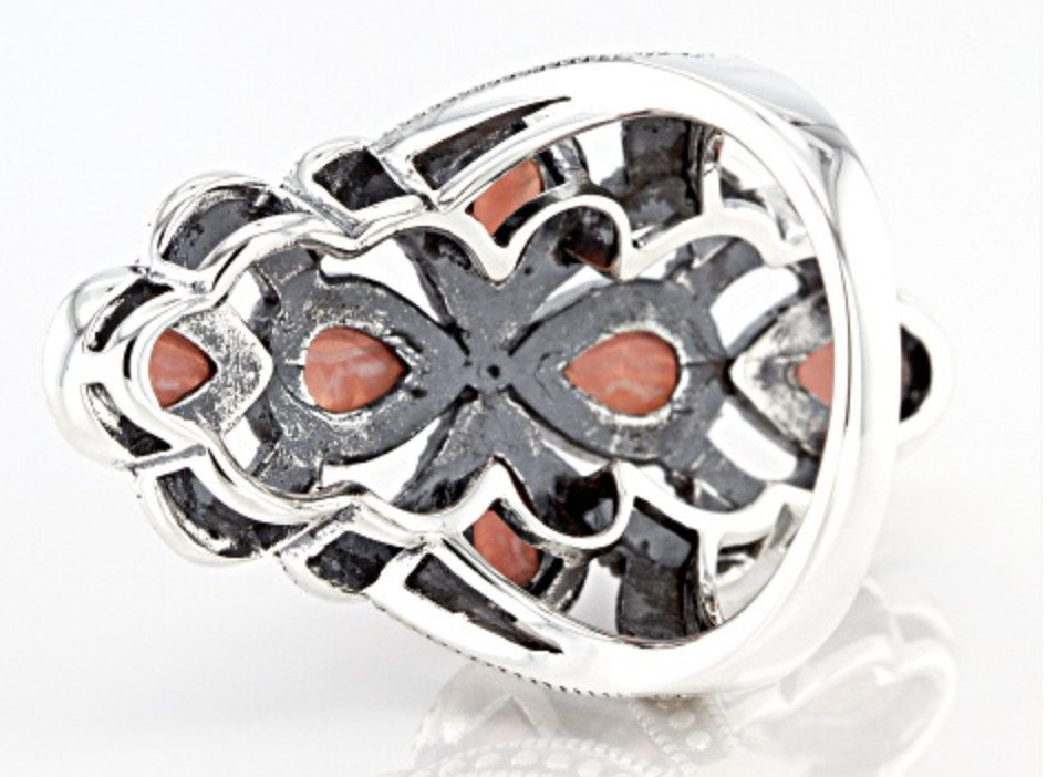 PINK RHODOCHROSITE RHODIUM OVER STERLING SILVER RING SIZE 6 7 8 9 10 11 12