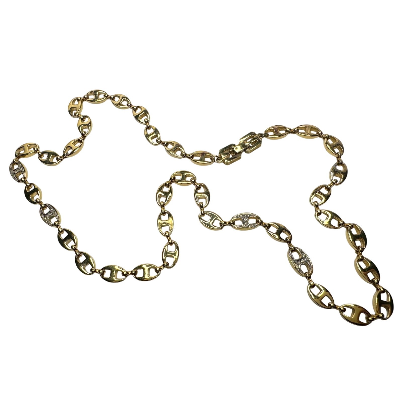 Givenchy Puffed Anchor Mariner 21″ Chain Necklace w 4 Rhinestoned Links