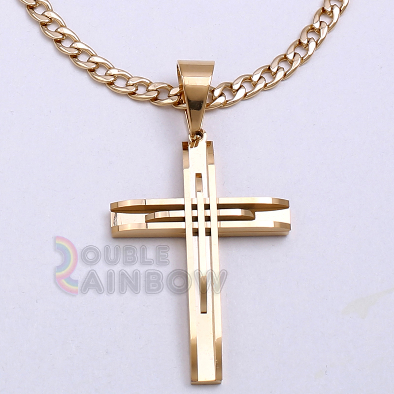 P2 18-36″men Stainless steel Gold Silver Black Cross Pendant Necklace Chain