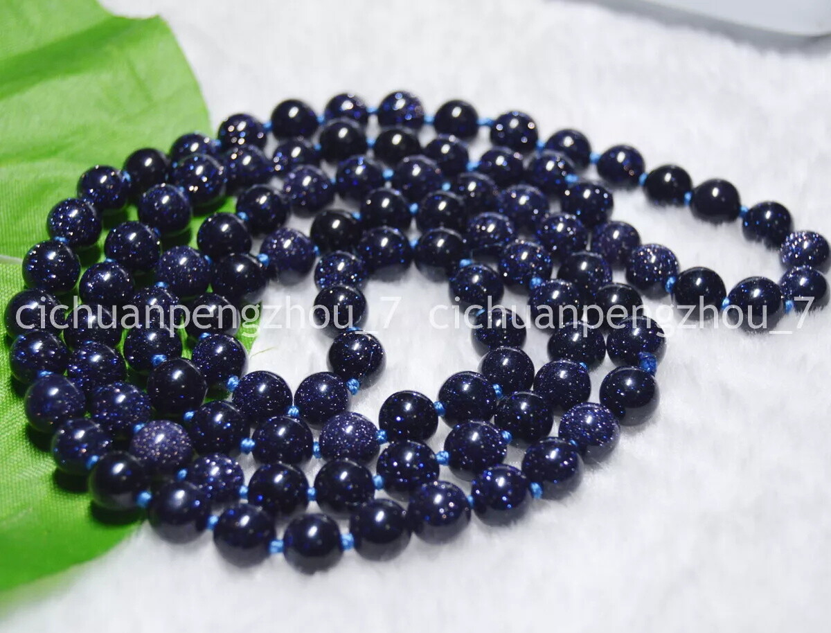 Blue Galaxy Sandstone Round Gemstone Beads Long Necklace No Clasp 6/8/10/12mm