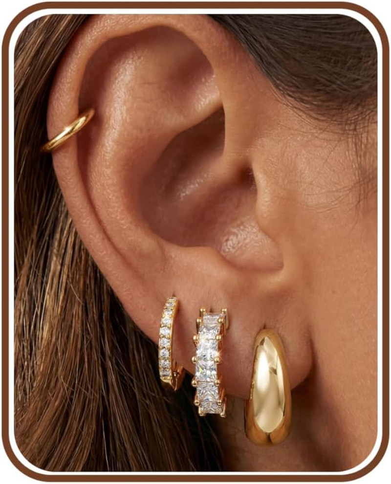14K Gold Plated Chunky Hoop Earrings for Women Hypoallergenic – 4 Pairs Non Tarn