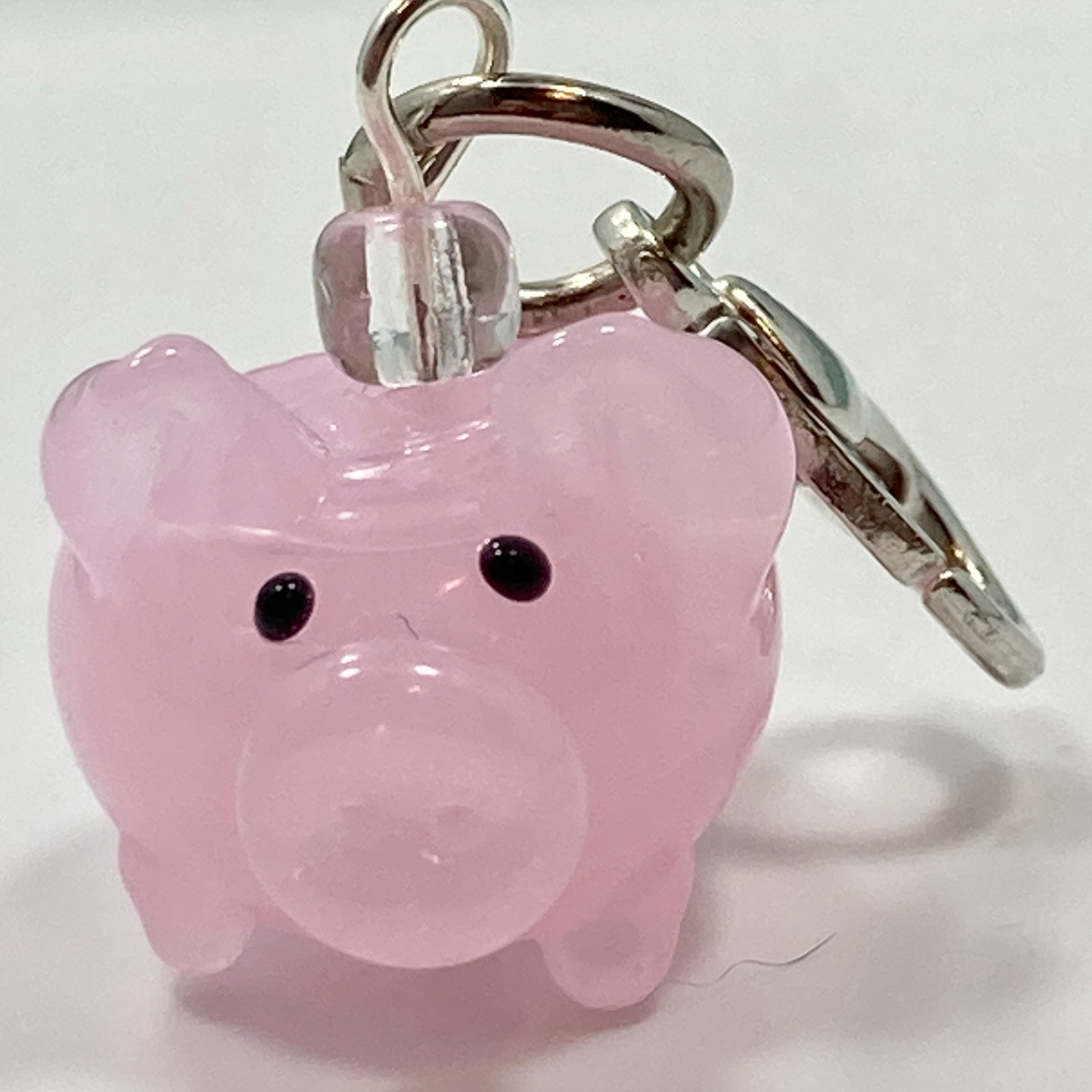 Pink Pig Glass Clip On Charm Zipper Pull Bag Purse Bracelet Charm Lampwork