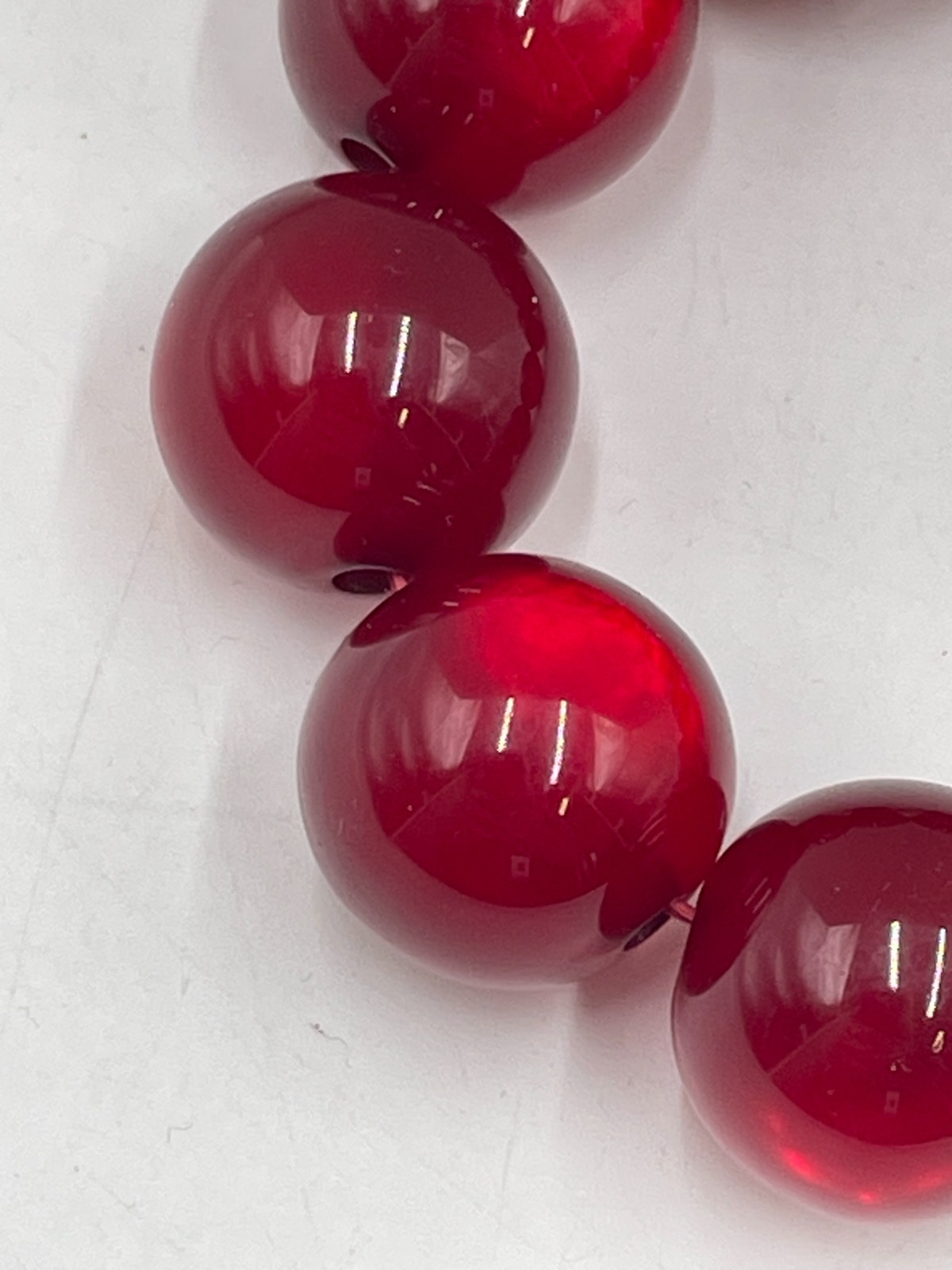 Cherry Red Bead Bracelet, Bakelite? See description. N7