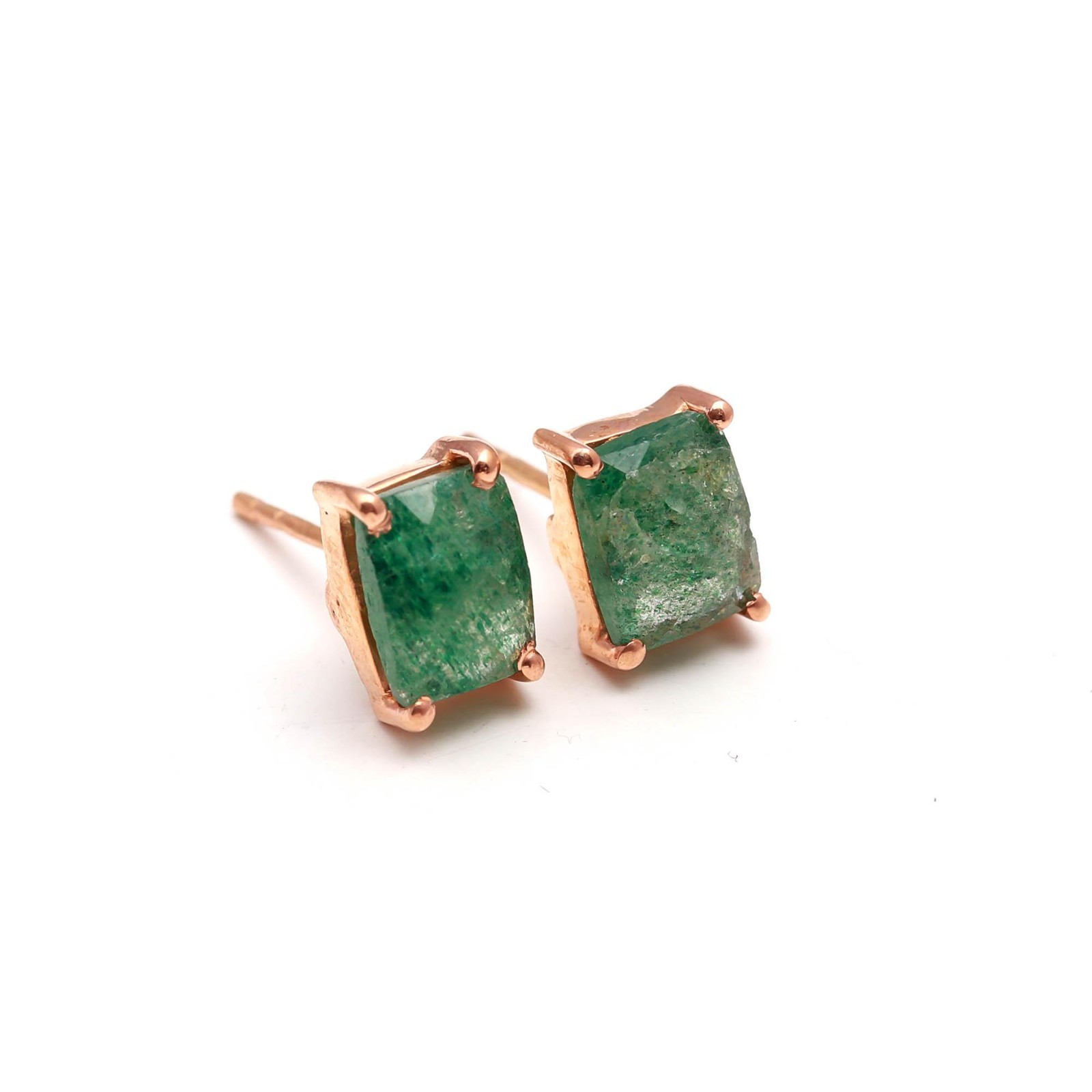Green Strawberry Octagon Stud Earring Rose Gold Fill 925 Sterling Silver Jewelry