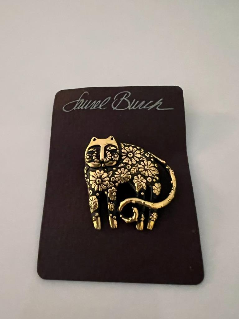 Laurel Burch Flowering Cat Brooch/Pin New on Card Vintage