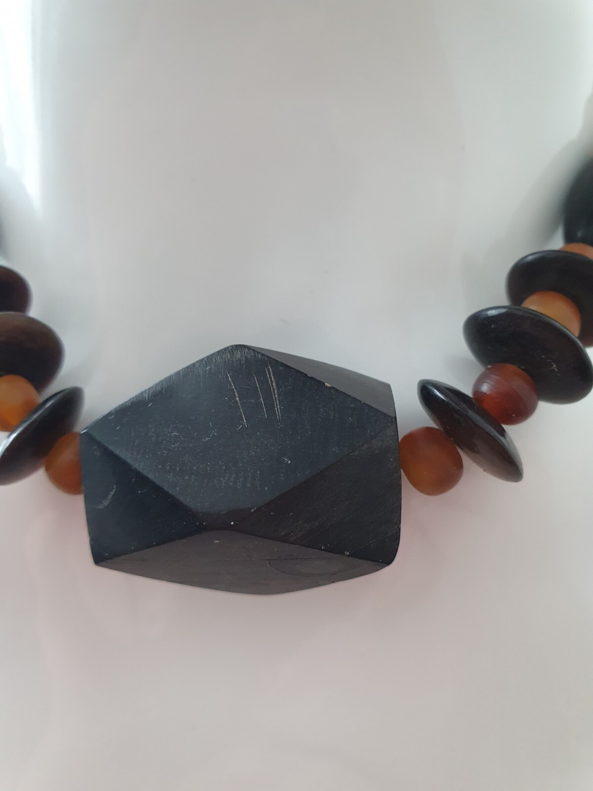 Vintage Artisan Black Orange Chunky Acrylic Beaded Boho Festival Necklace