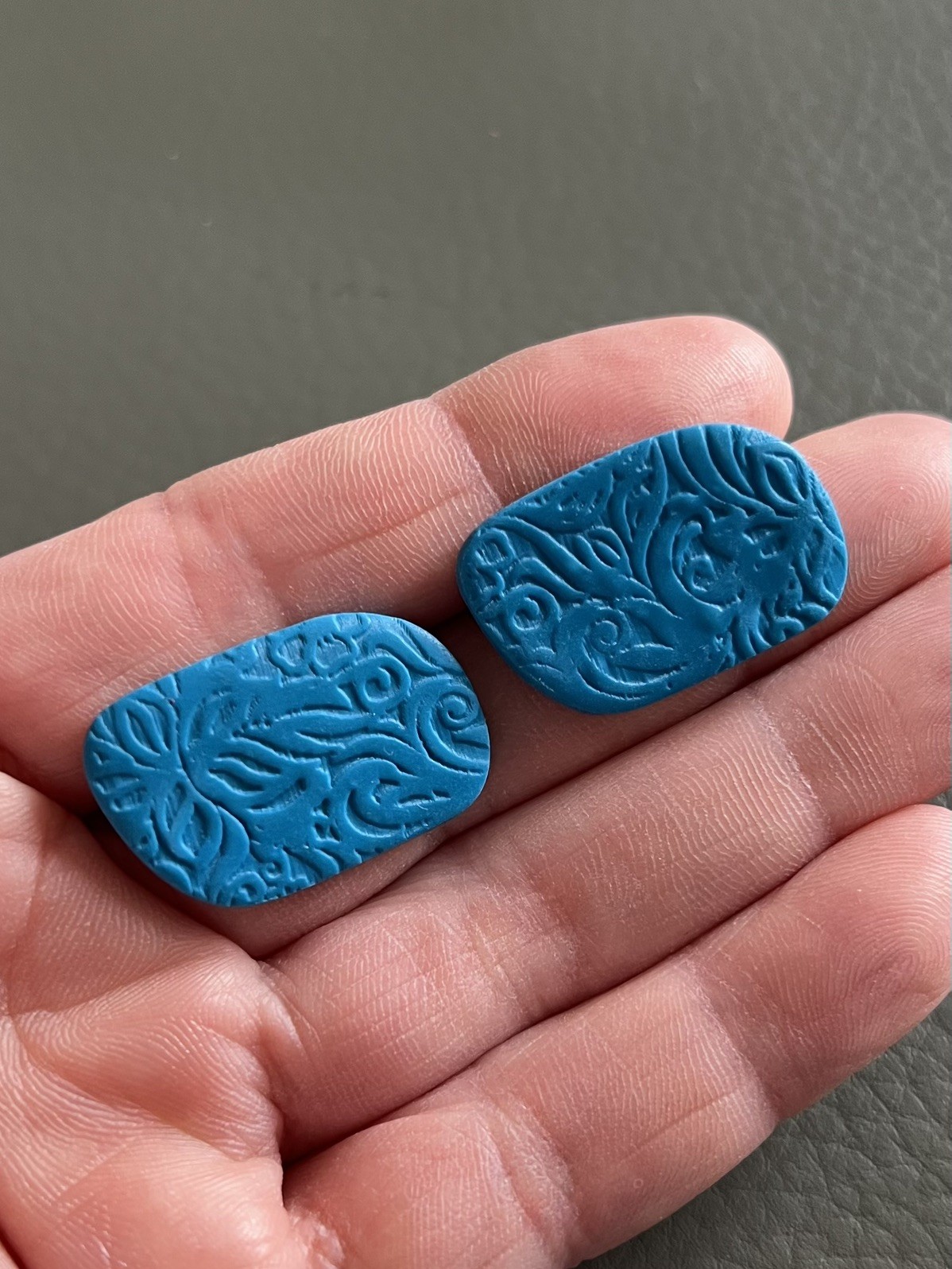 Handmade Blue Polymer Clay Stud Earrings – Floral – Ultra Lightweight