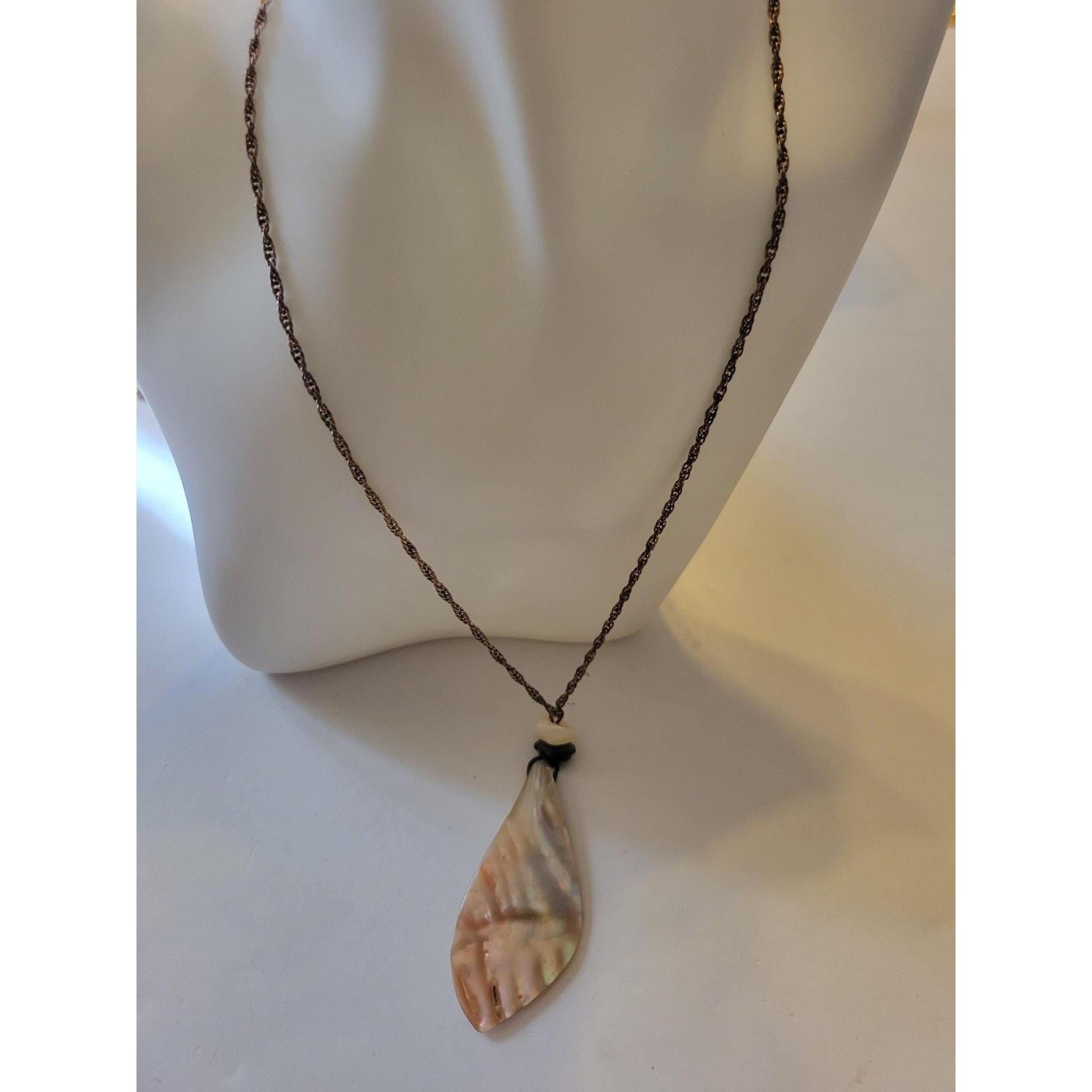 Shell Pendant Necklace Boho Handmade Iridescent Coastal Beachy Mother of Pearl