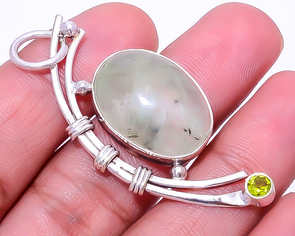Prehnite & Peridot 925 Sterling Silver Pendant 2.11″, Christmas Gift P15428