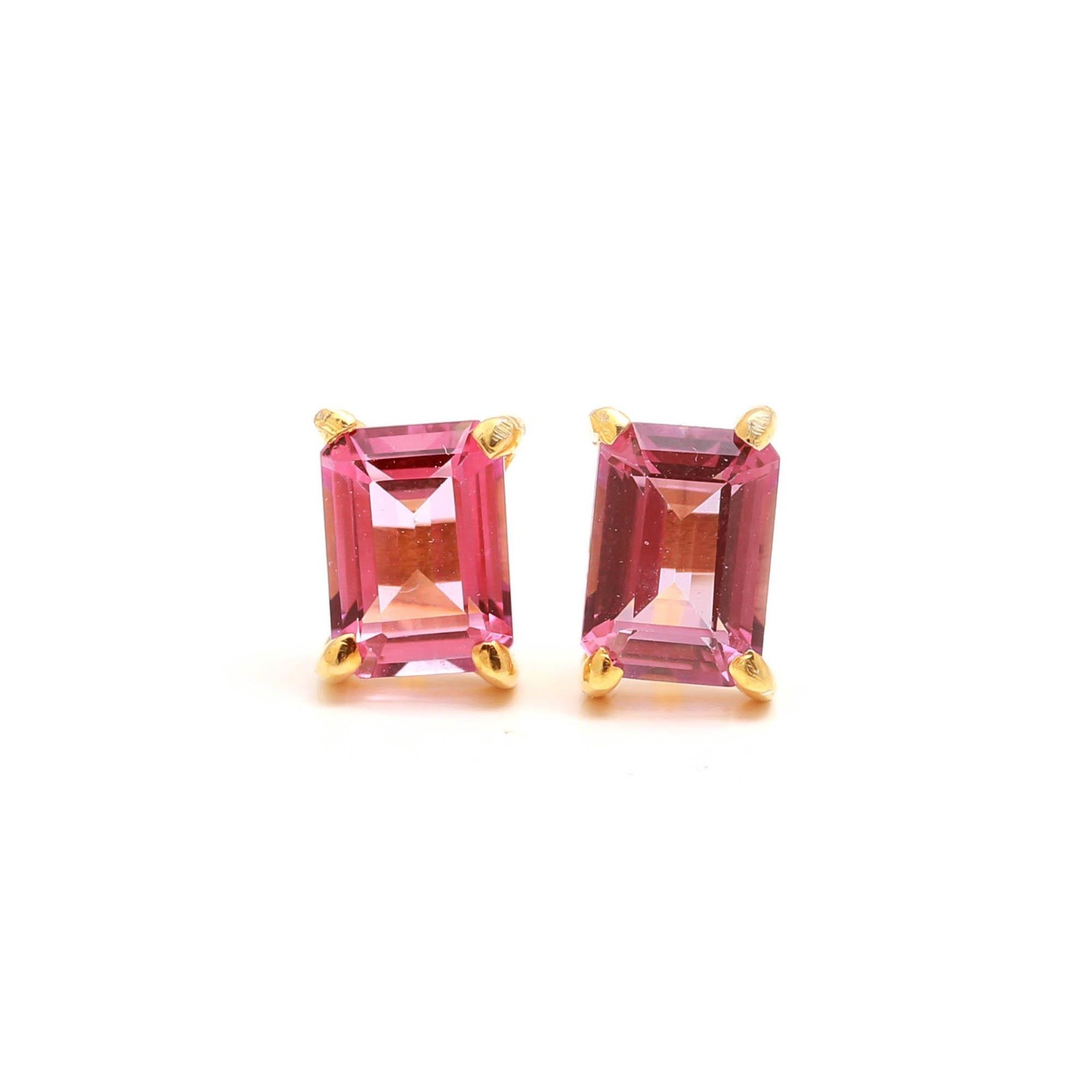Natural Pink Topaz Octagon Stud Earrings Gold Plated 925 Sterling Silver Jewelry