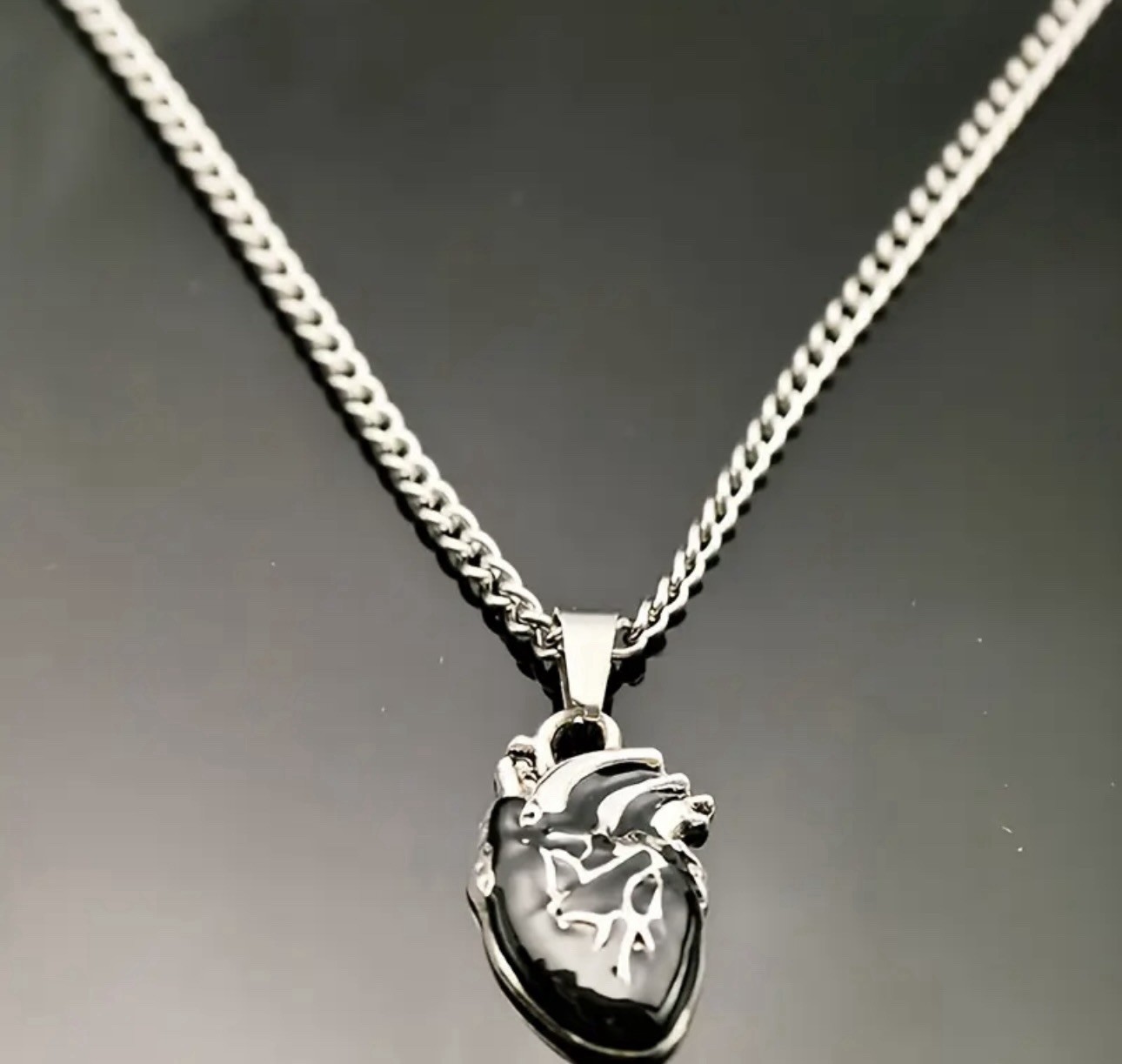 Anatomical Black Heart Necklace 55cm Pendant Punk Gothic Men’s Woman’s Gift