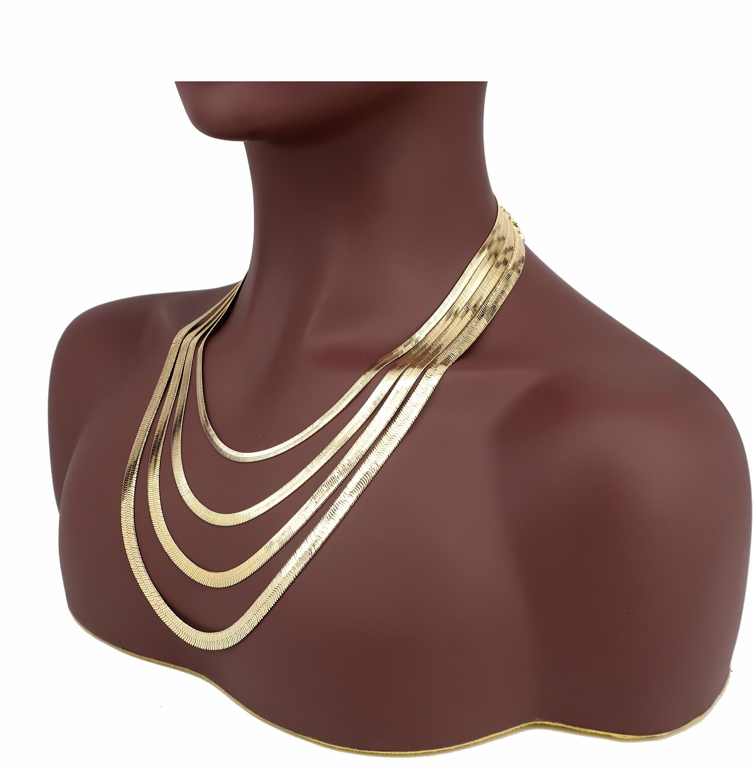 Yellow 14K Flat Herringbone Chain 4mm to 7mm Necklace Gold Plated