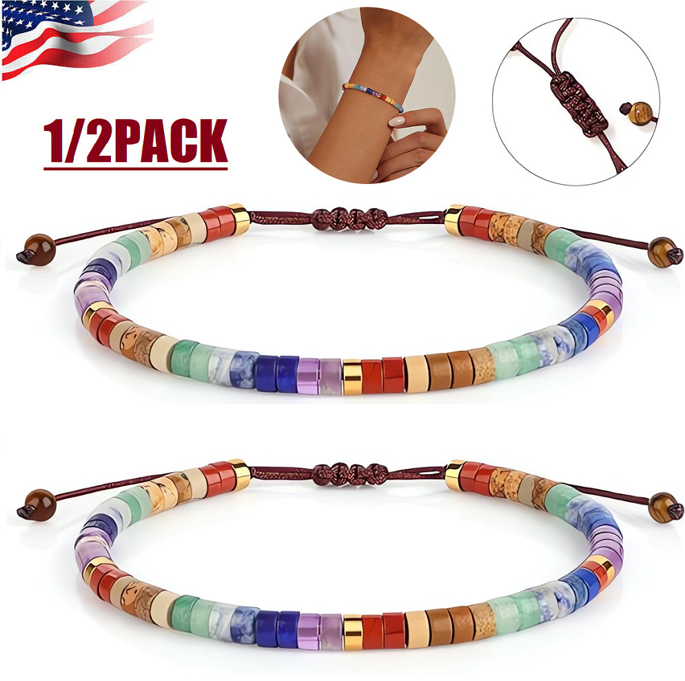 7 Chakra Gemstone 4mm Beads Natural Crystal Healing Reiki Dainty Bracelet Gift