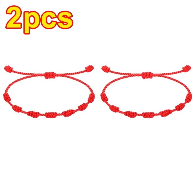 Lucky red string bracelet Kabbalah Amulet 7 Knots Protection Rope man or women