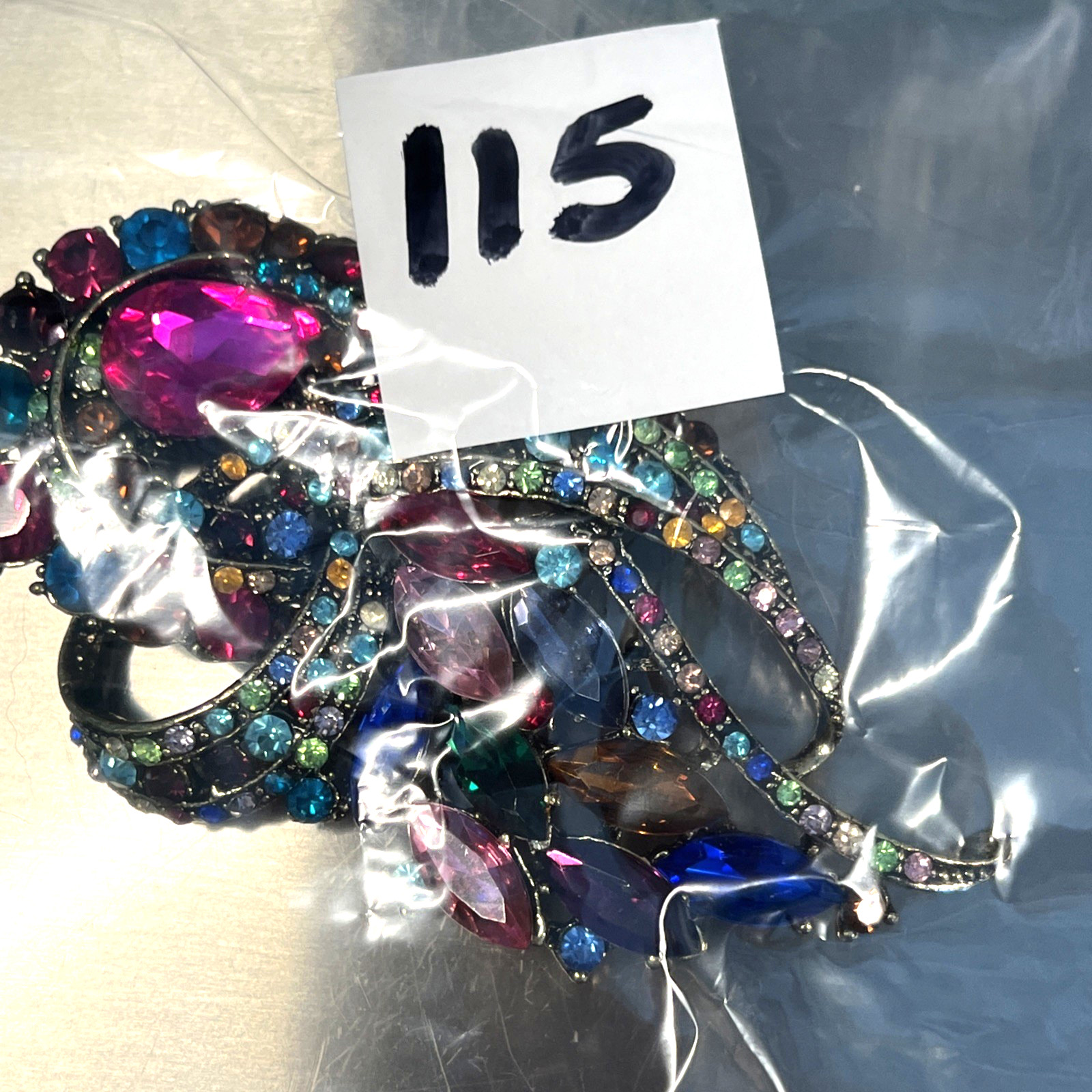 Fancy Vintage Inspired Colorful Sparkle Rhinestone Brooch Pin 3.5 Inches