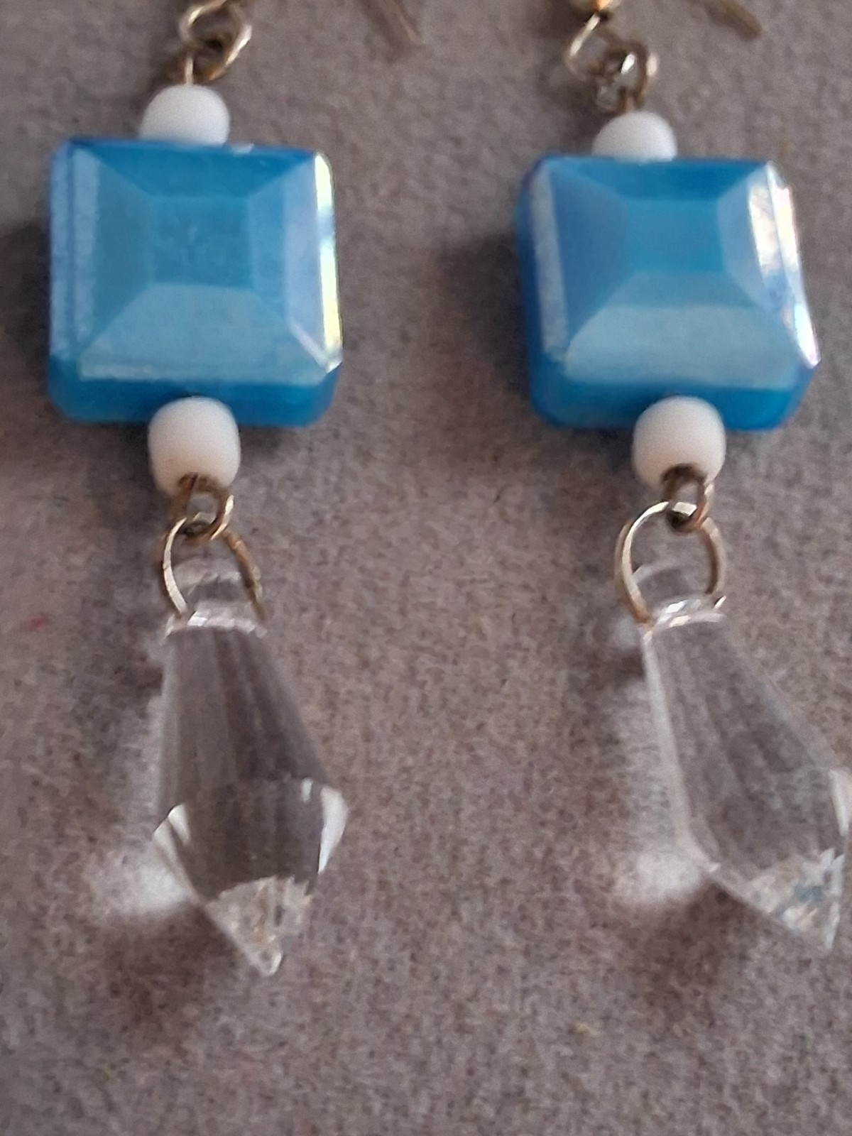 Aqua blue faceted crystal multi bead dangle drop earrings