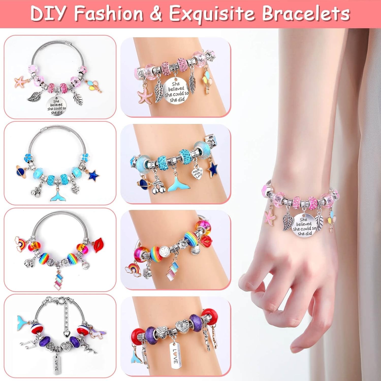 Kit de pulseras con dijes para hacer pulseras cuentas para niñas,adultos 180PCS
