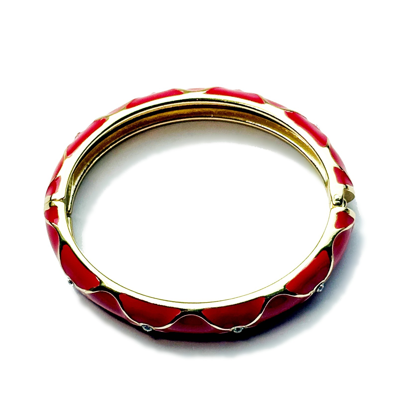Lipstick Red Enamel Hinged Bracelet with Pave Crystal Accents + FREE GIFT