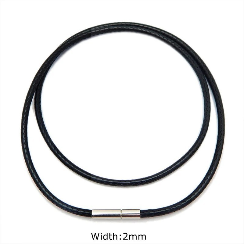 Black Rope Leather Cord Chain Necklace Stainless Steel