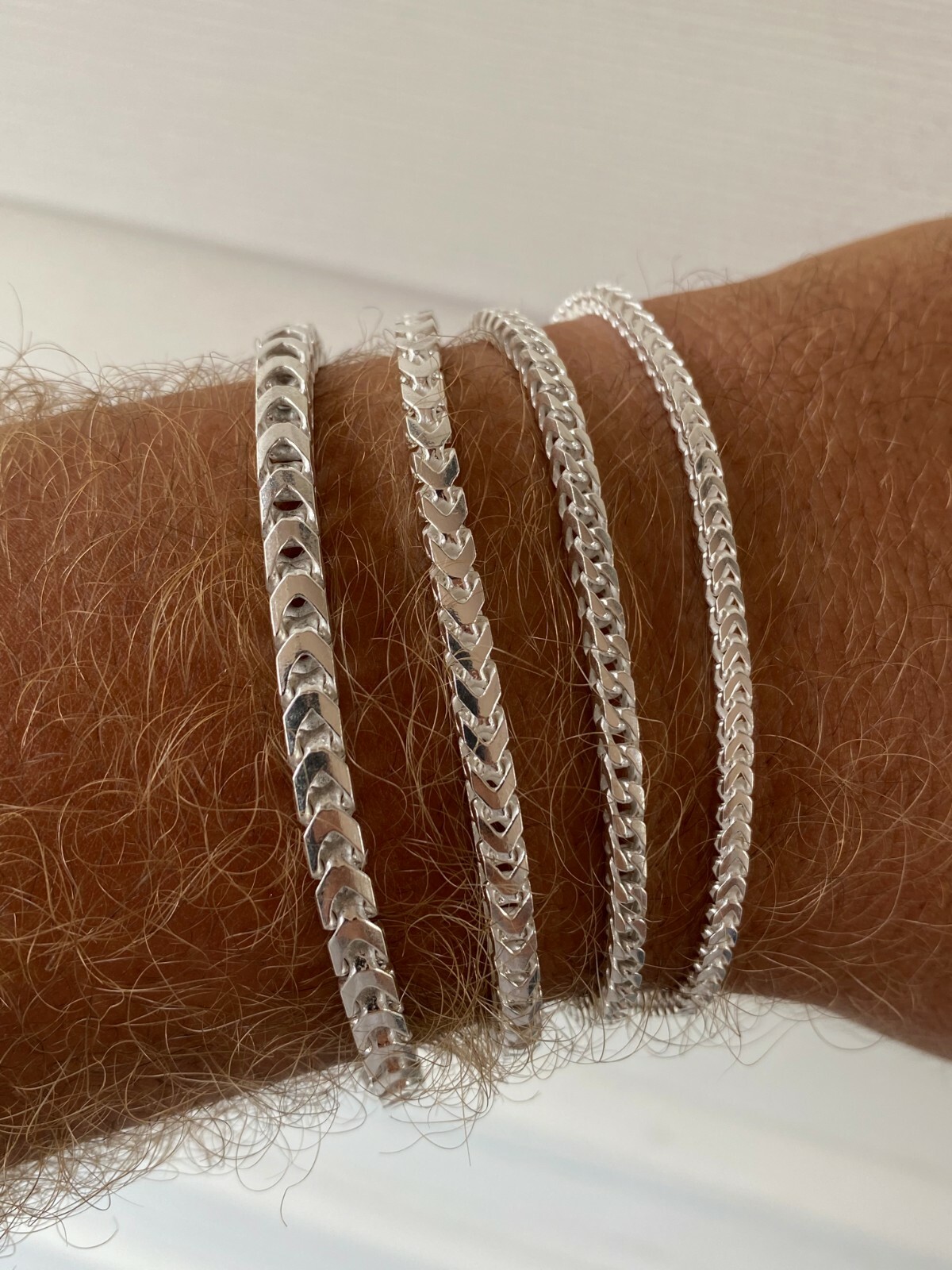 Real Solid 925 Sterling Silver Franco Bracelet 2.5-5mm ITALY MADE Men’s Pulsera