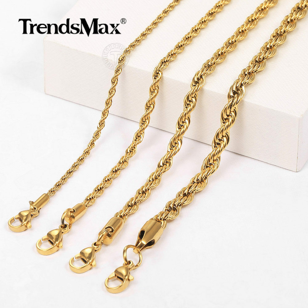 2/3/4/5MM Gold Plated Stainless Steel Rope Chain Bracelet Anklet Men Women 7-10″
