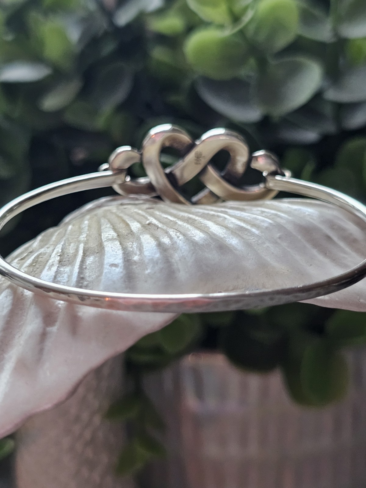 Retired James Avery Heart Knot Bangle Bracelet, Hook Closure Medium 7 1/8in.