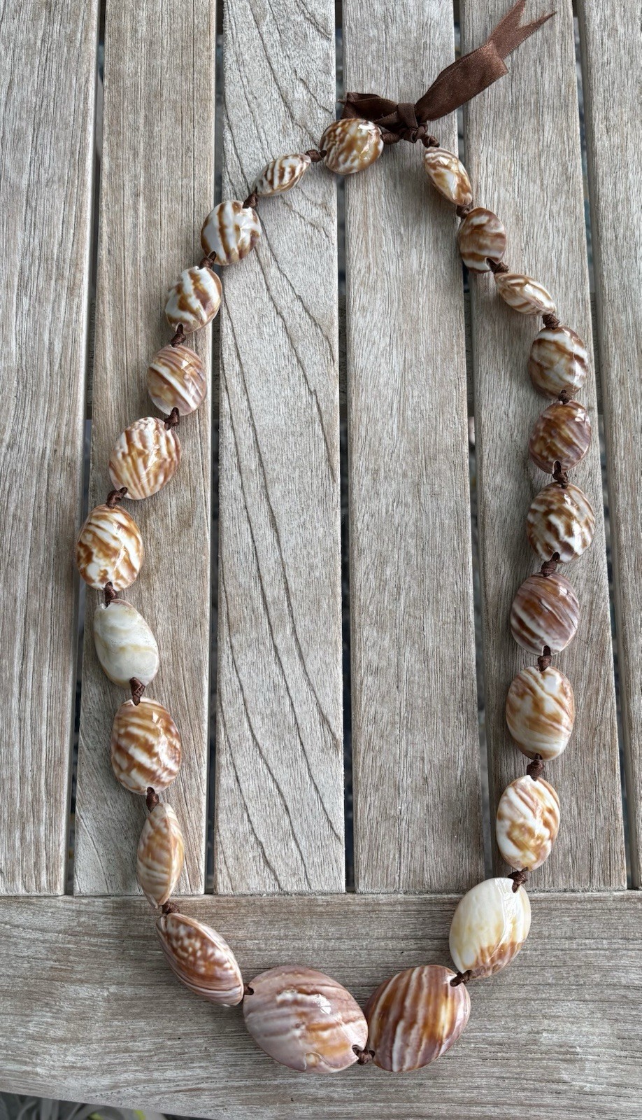 Brown White Natural Shell Beaded Necklace Beach Sea Cord Chain Adjustable Tie