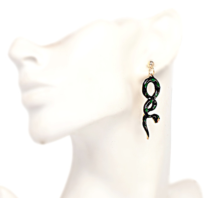 US Seller Betsey Johnson Asymmetric Green Crystal Snake Earrings Fashion Jewelry