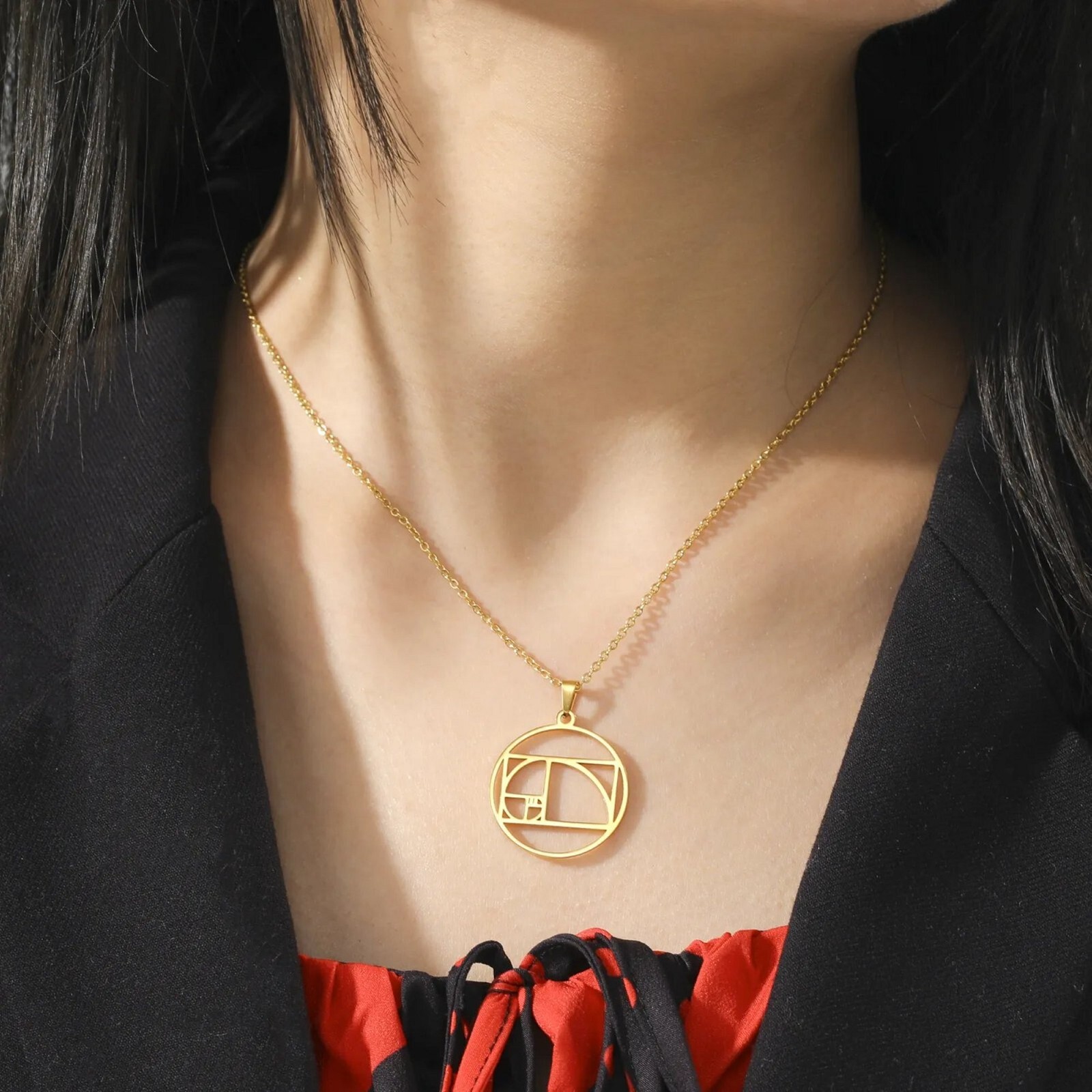 Sacred Geometry Necklace Gold PVD Plate Stainless Steel Fibonacci Spiral Pendant