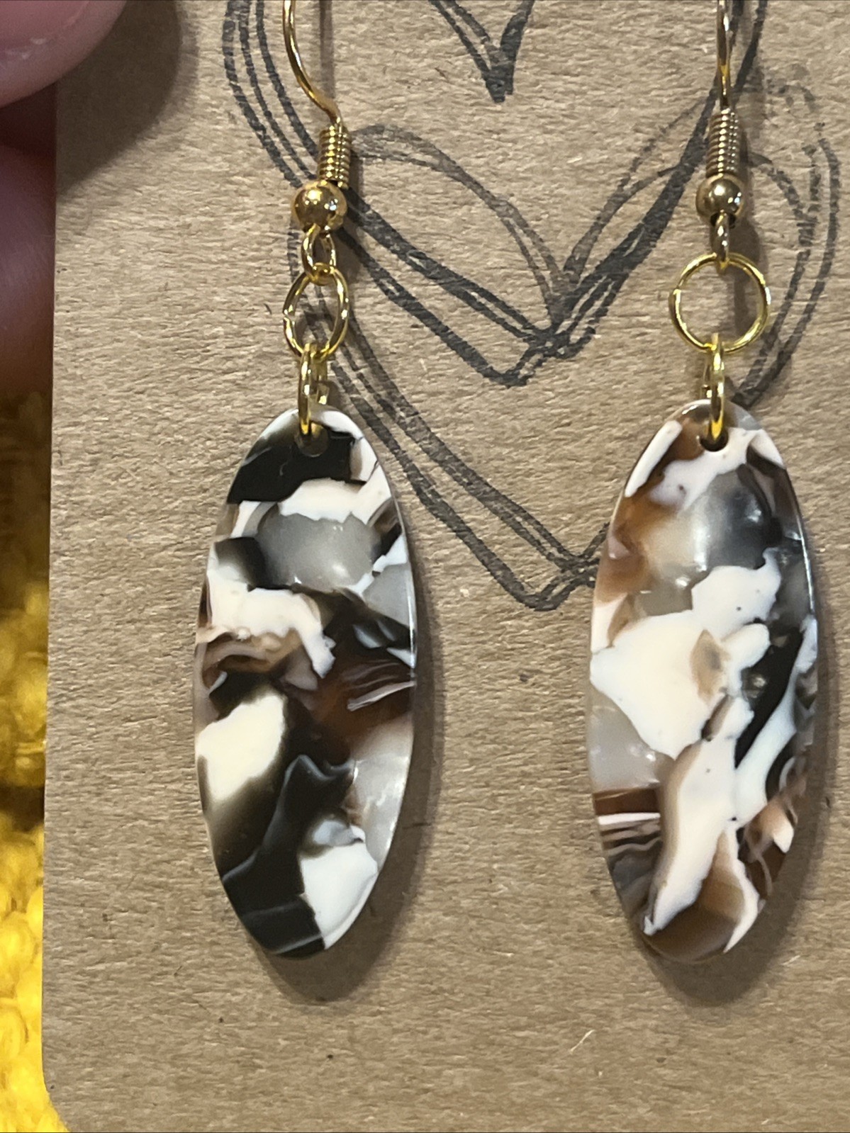 Brown, Cream, Black Oval Earrings NEW